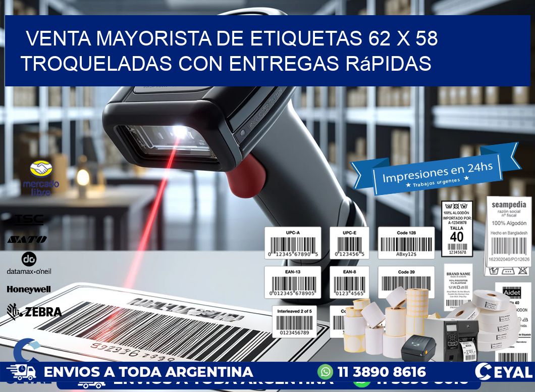 Venta mayorista de etiquetas 62 x 58 troqueladas con entregas rápidas