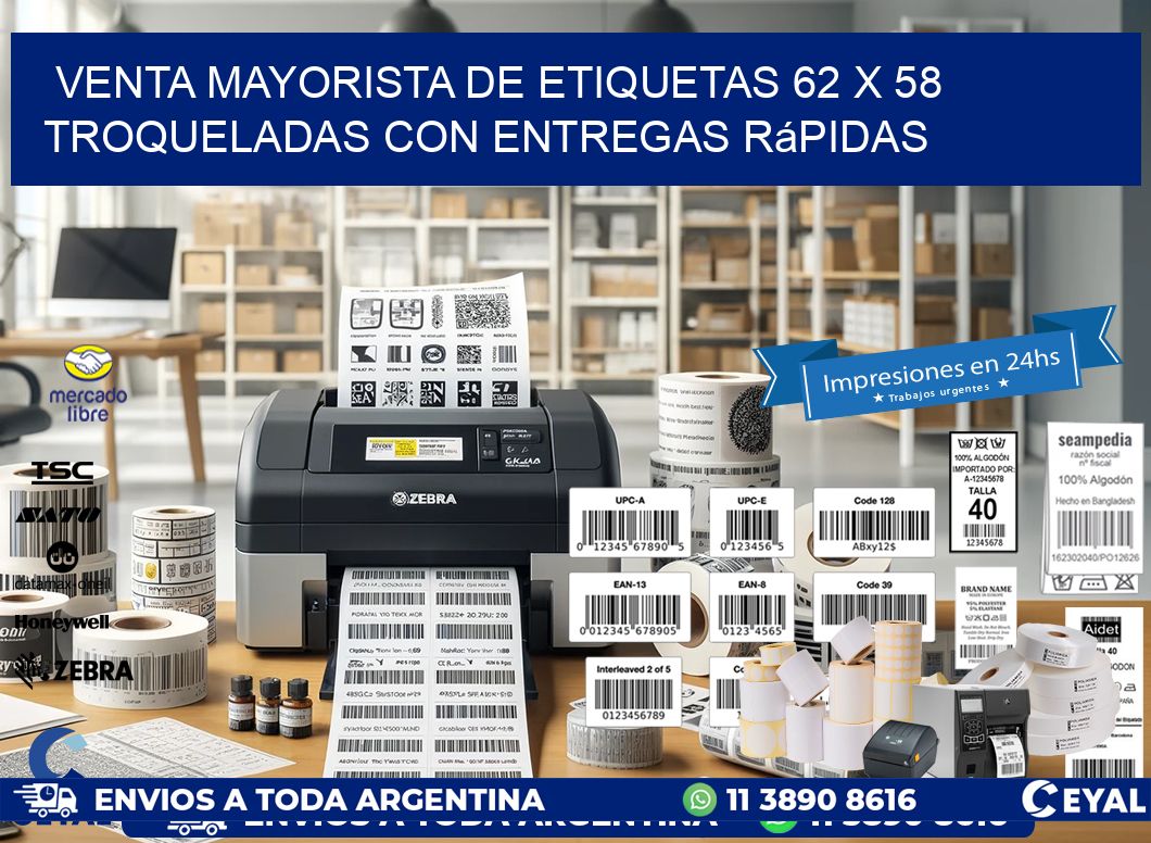 Venta mayorista de etiquetas 62 x 58 troqueladas con entregas rápidas