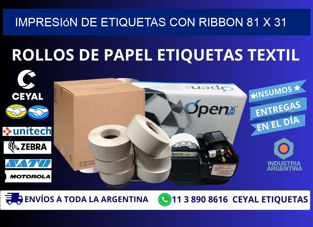 impresión de etiquetas con ribbon 81 x 31