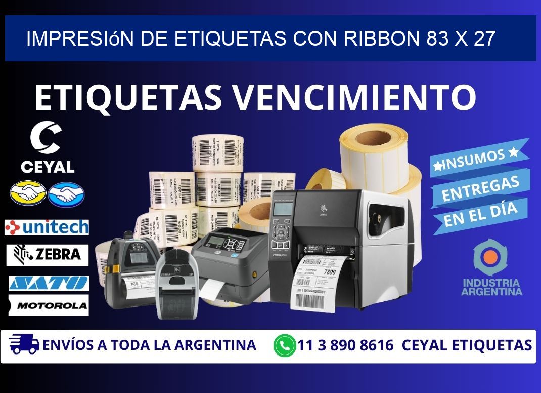 impresión de etiquetas con ribbon 83 x 27