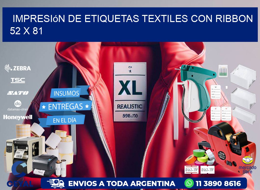 impresión de etiquetas textiles con ribbon 52 x 81