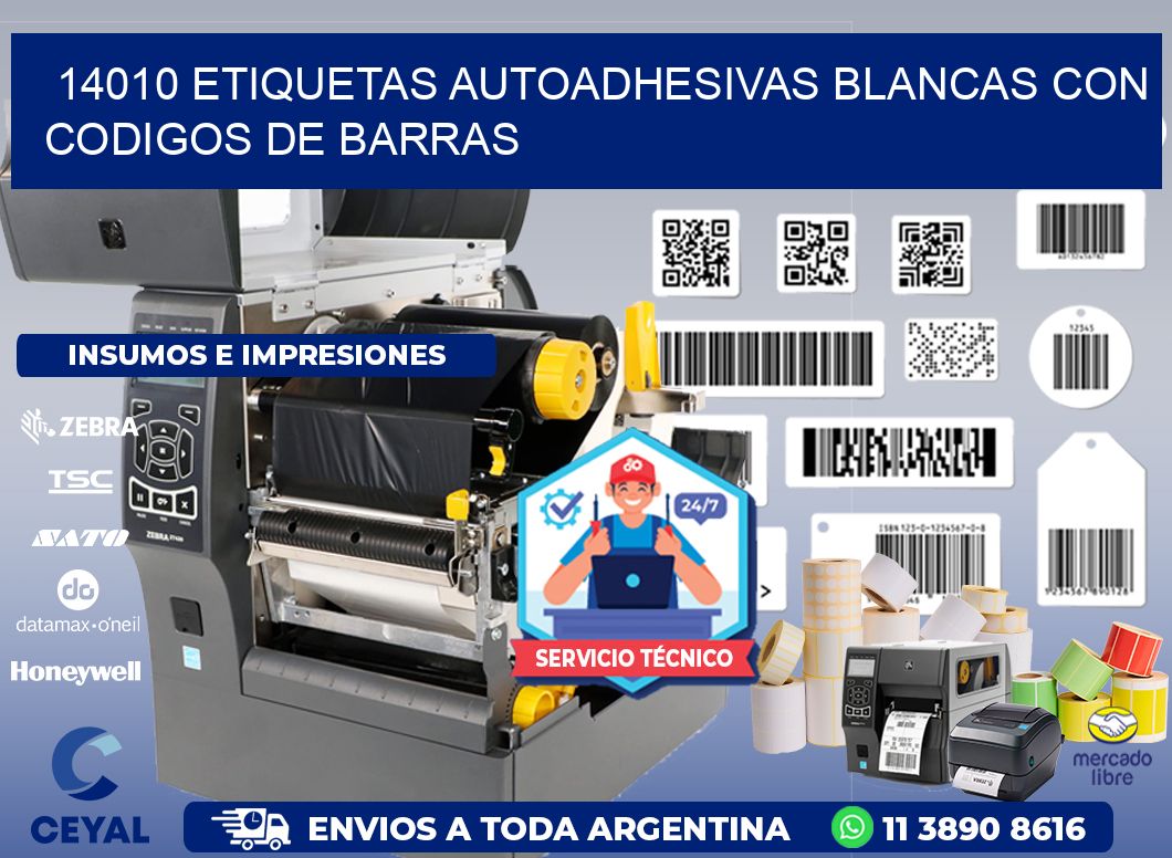 14010 etiquetas autoadhesivas blancas con codigos de barras