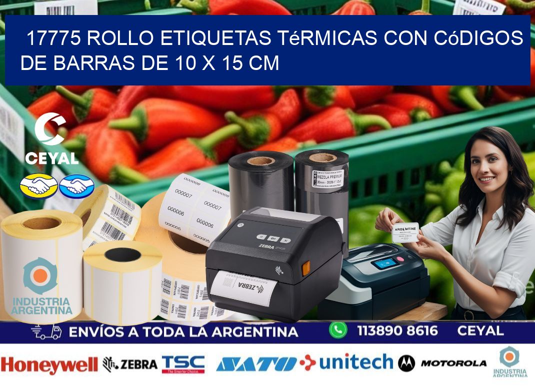 17775 Rollo etiquetas térmicas con Códigos de Barras de 10 x 15 cm