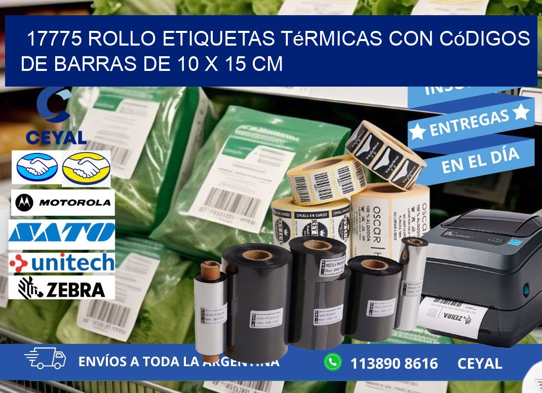 17775 Rollo etiquetas térmicas con Códigos de Barras de 10 x 15 cm