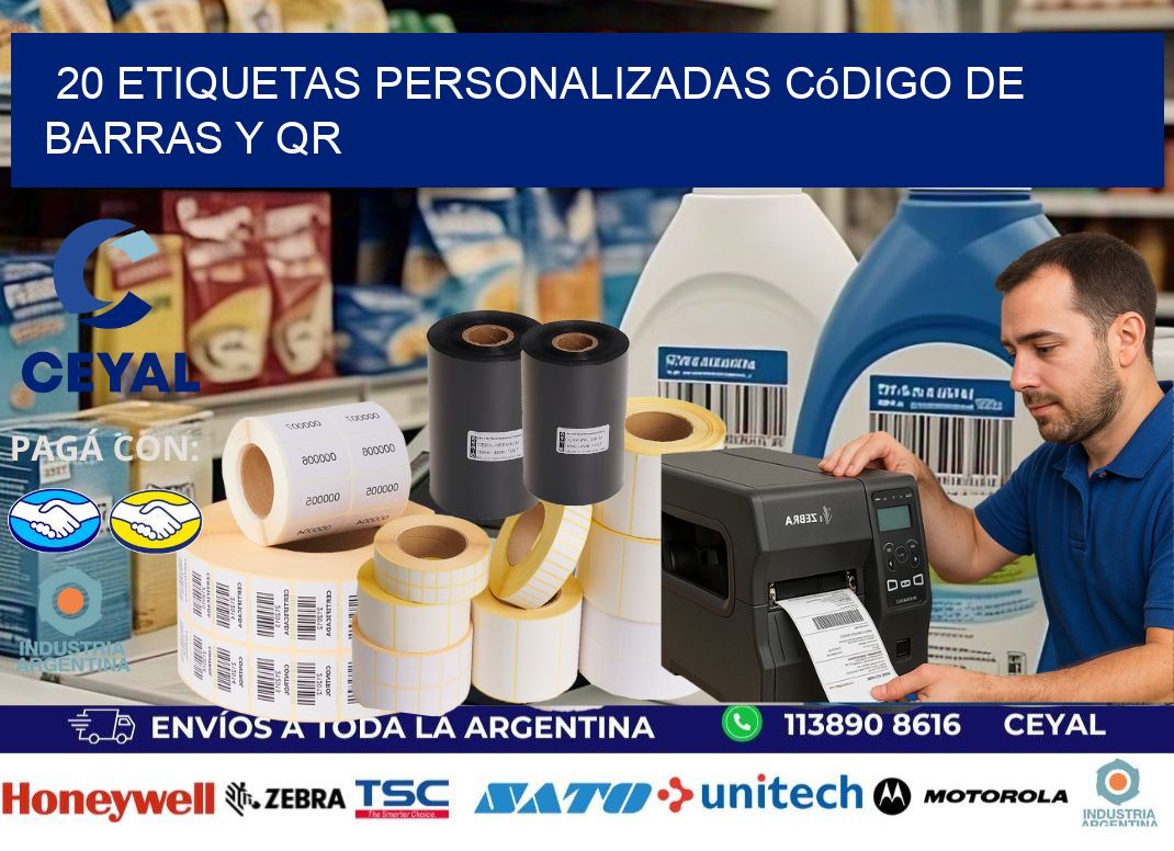 20 etiquetas personalizadas código de barras y QR