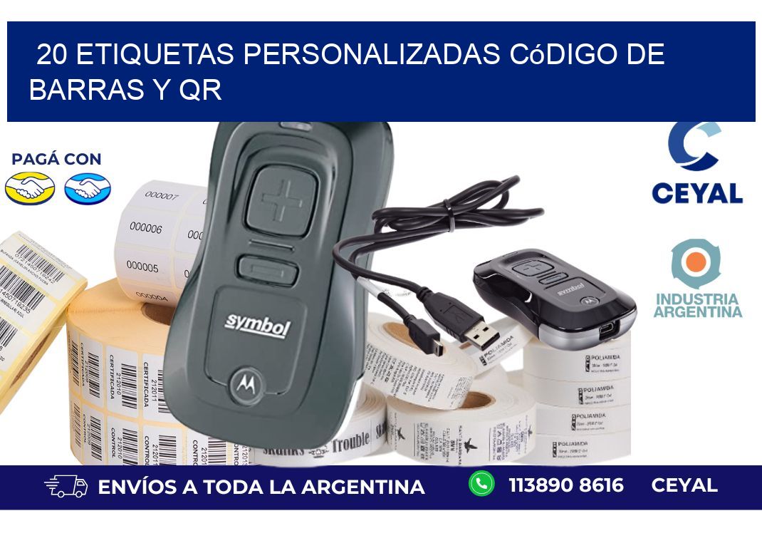 20 etiquetas personalizadas código de barras y QR