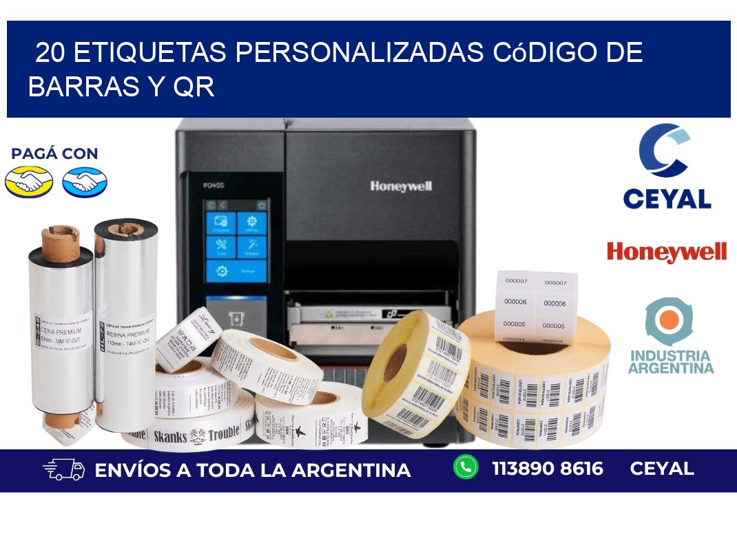 20 etiquetas personalizadas código de barras y QR
