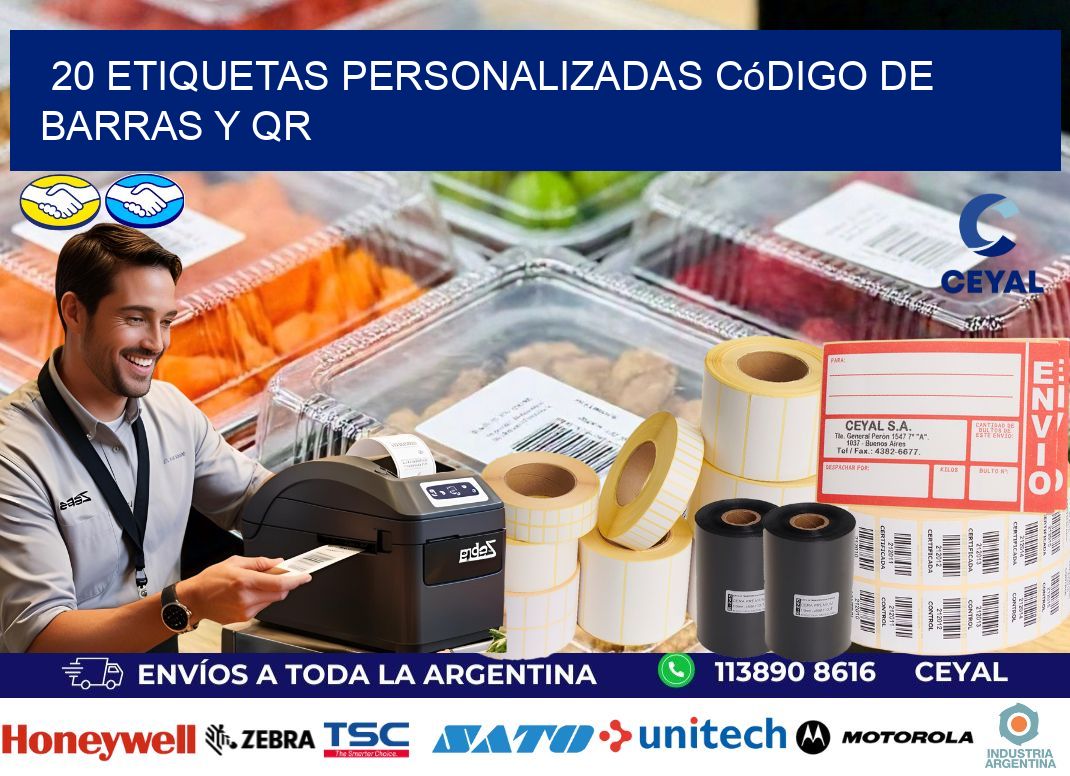 20 etiquetas personalizadas código de barras y QR