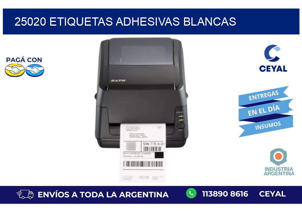 25020 etiquetas adhesivas blancas