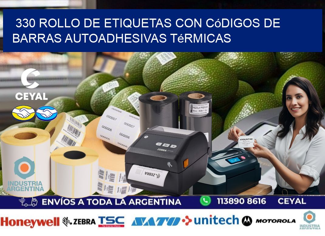 330 Rollo de etiquetas con códigos de barras autoadhesivas térmicas