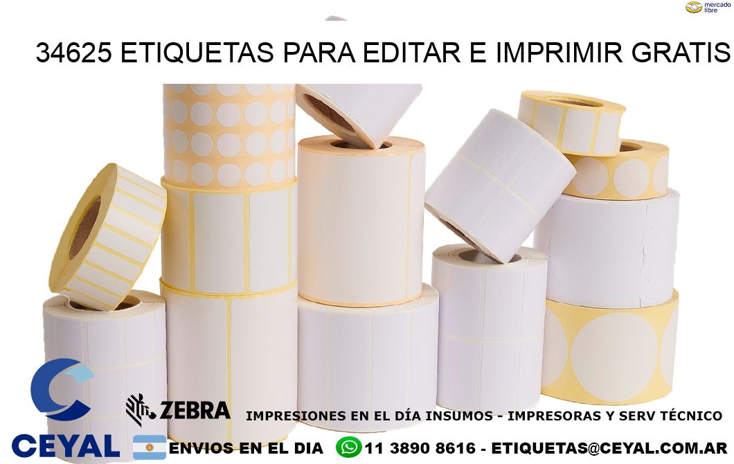 34625 Etiquetas para editar e imprimir gratis