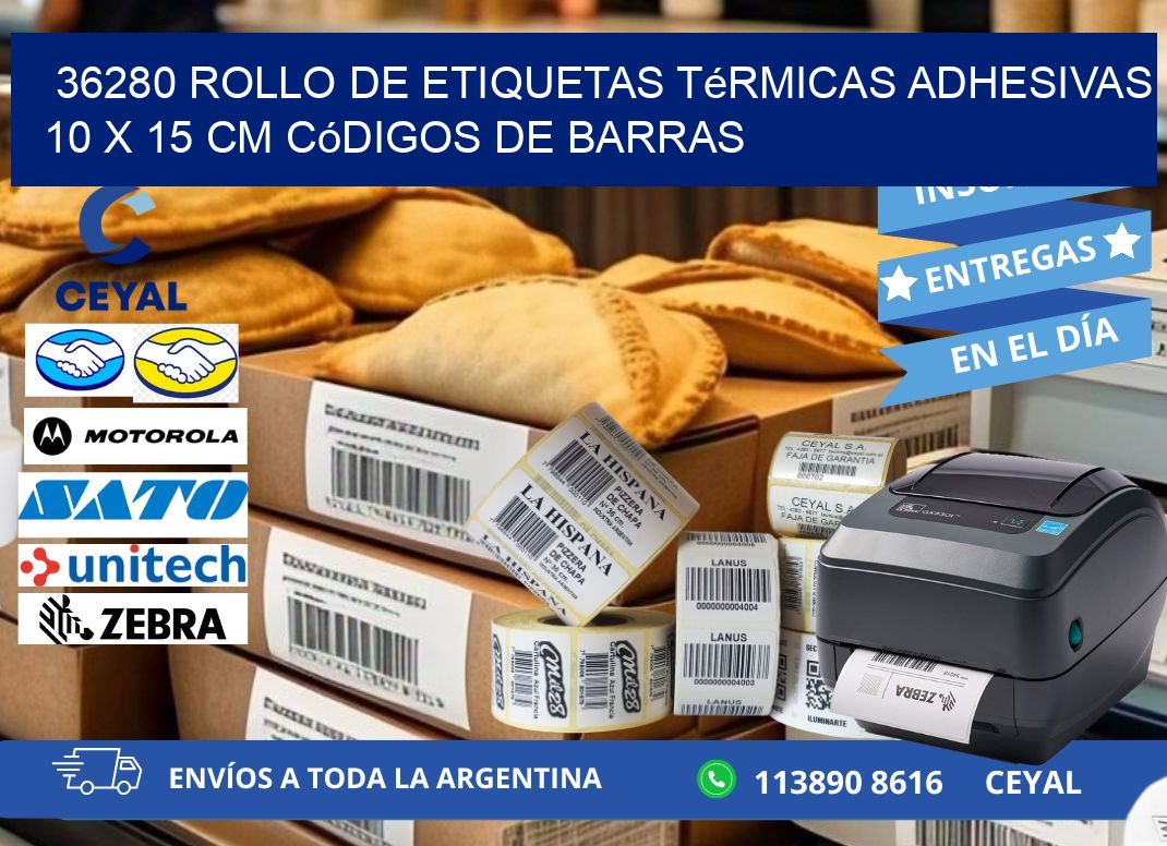 36280 Rollo de Etiquetas Térmicas Adhesivas 10 x 15 cm Códigos de Barras