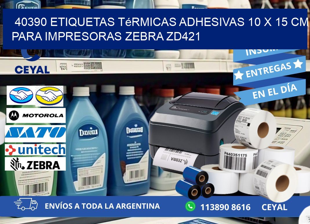 40390 Etiquetas Térmicas Adhesivas 10 x 15 cm para Impresoras Zebra ZD421