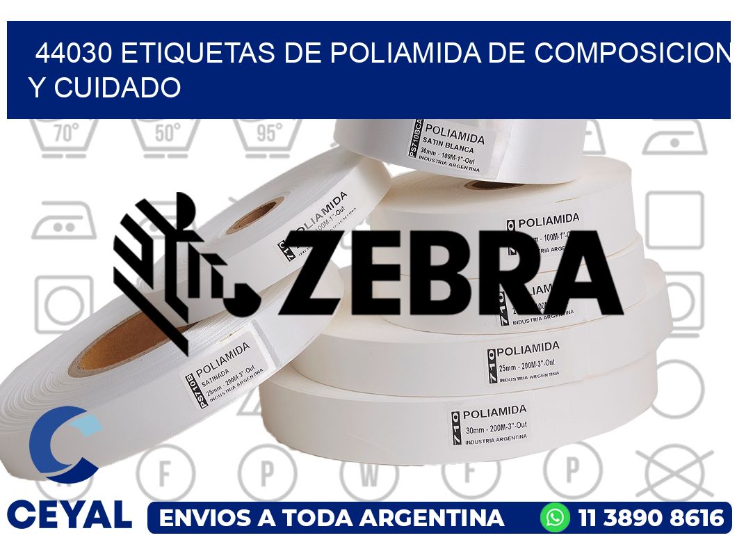 44030 etiquetas de poliamida de composicion y cuidado