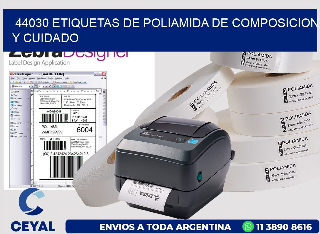 44030 etiquetas de poliamida de composicion y cuidado