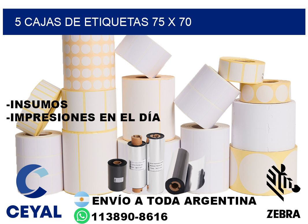 5 cajas de etiquetas 75 x 70