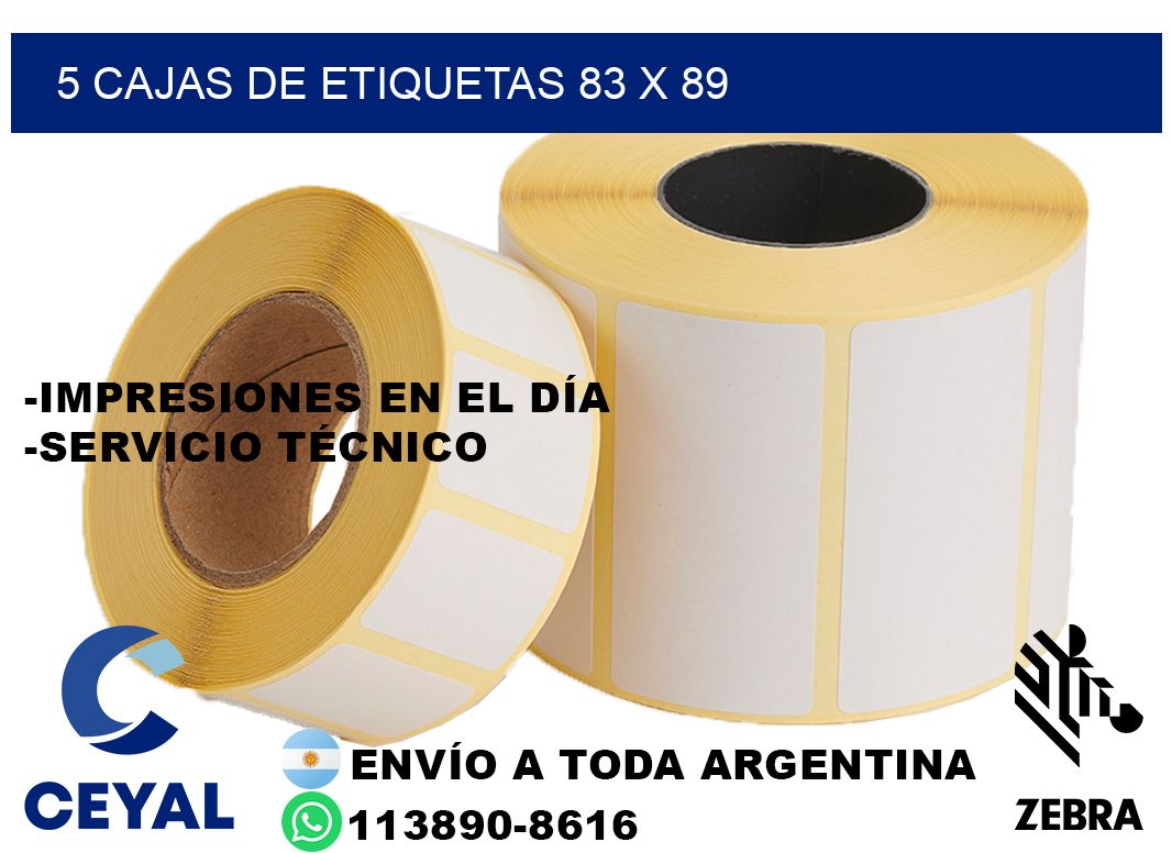 5 cajas de etiquetas 83 x 89