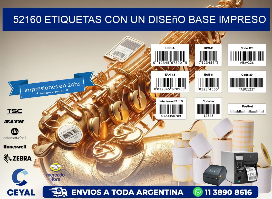 52160 etiquetas con un diseño base impreso