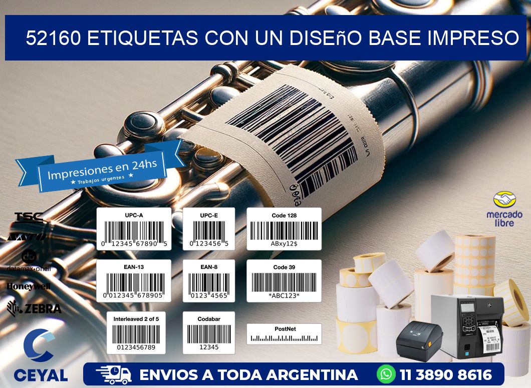 52160 etiquetas con un diseño base impreso