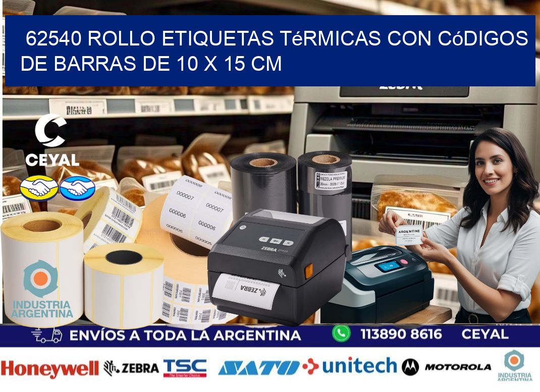 62540 Rollo etiquetas térmicas con Códigos de Barras de 10 x 15 cm