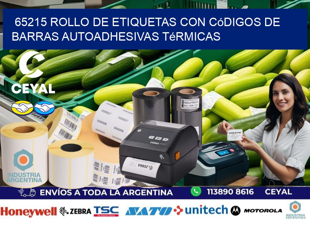 65215 Rollo de etiquetas con códigos de barras autoadhesivas térmicas