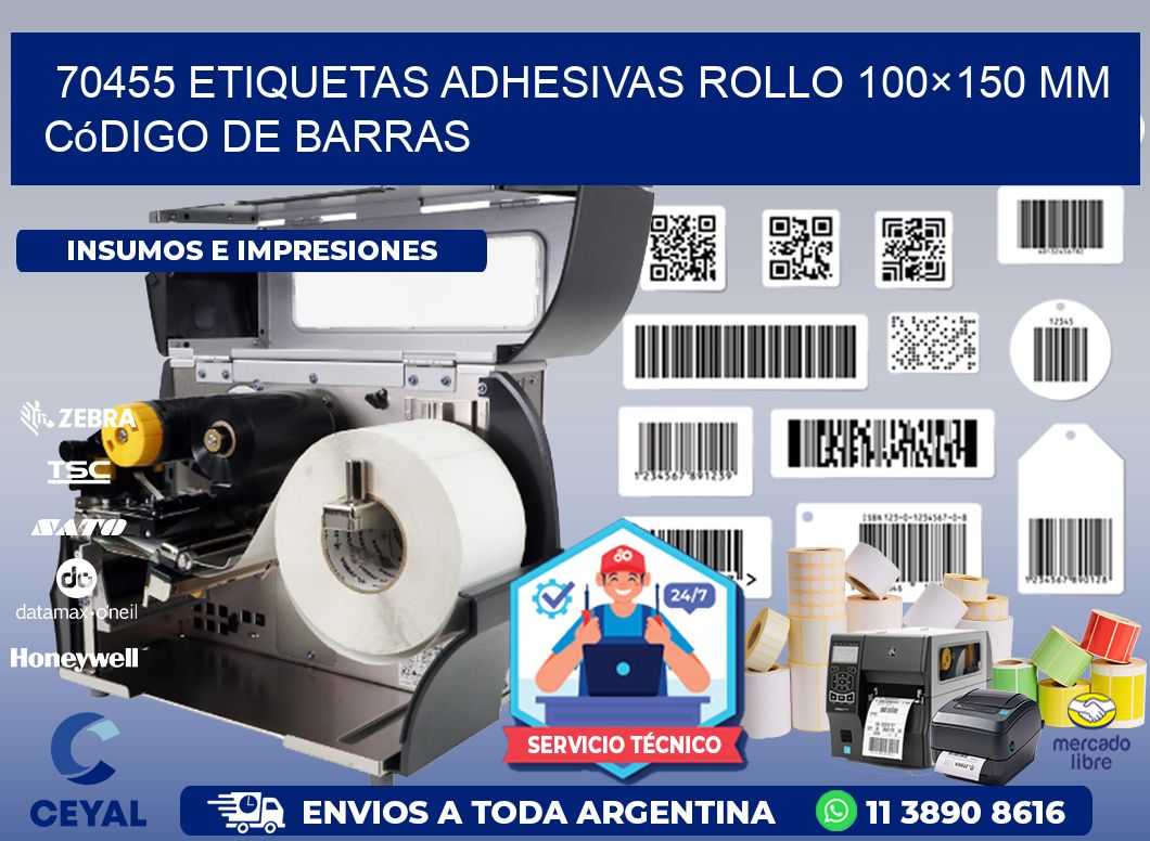 70455 etiquetas adhesivas rollo 100×150 mm código de barras