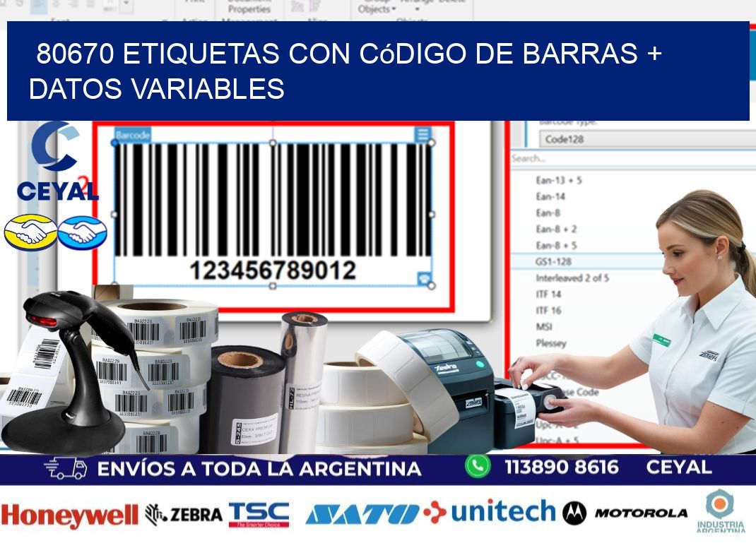 80670 etiquetas con código de barras + datos variables