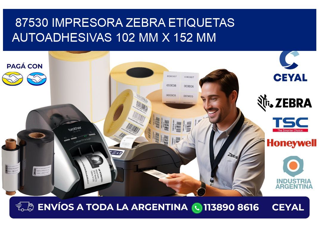 87530 impresora zebra etiquetas autoadhesivas 102 mm x 152 mm