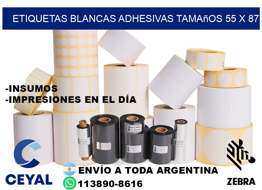 etiquetas blancas adhesivas tamaños 55 x 87