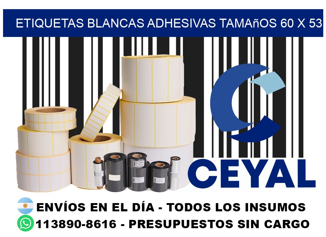 etiquetas blancas adhesivas tamaños 60 x 53