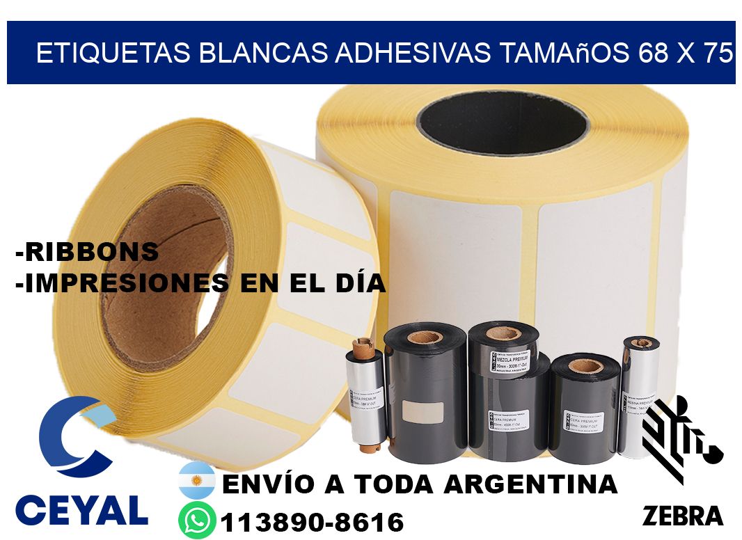 etiquetas blancas adhesivas tamaños 68 x 75