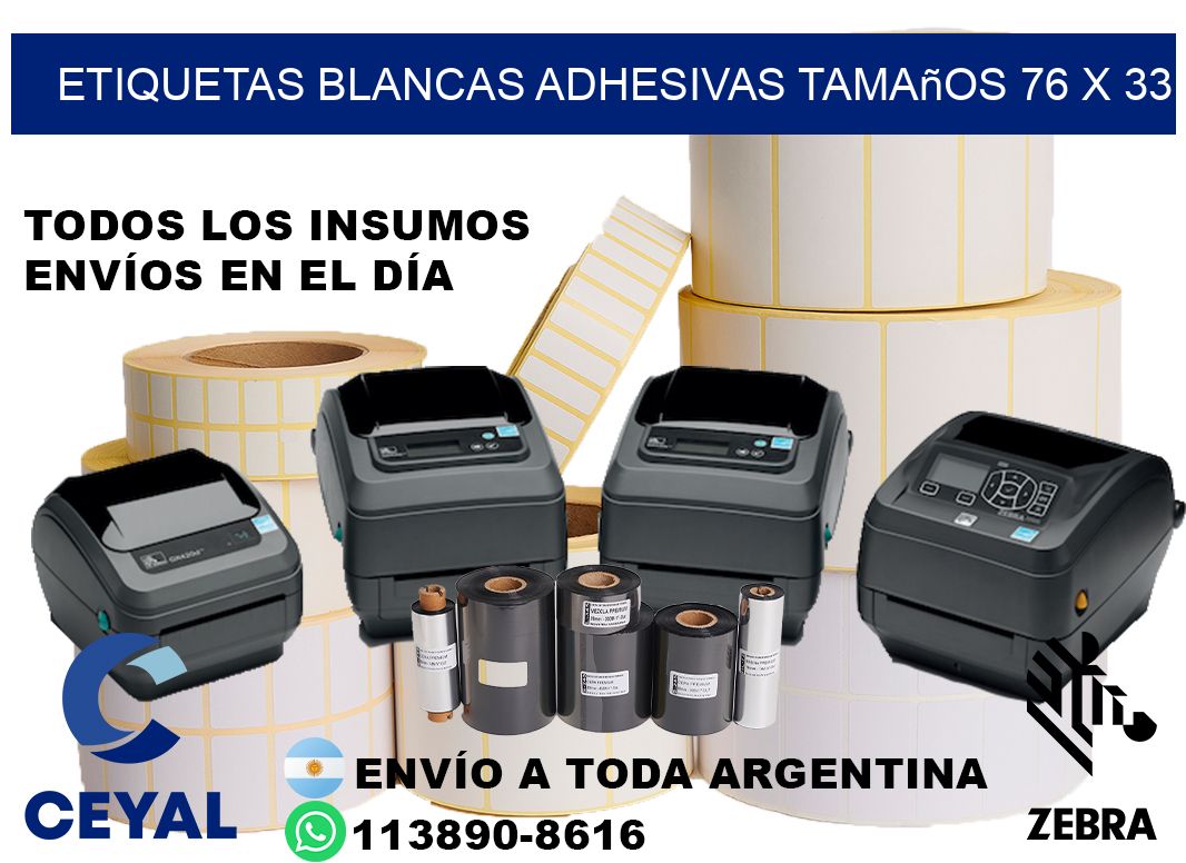 etiquetas blancas adhesivas tamaños 76 x 33