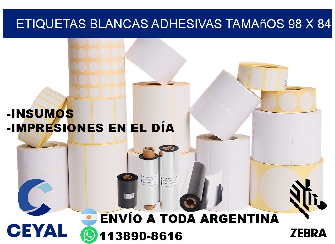 etiquetas blancas adhesivas tamaños 98 x 84