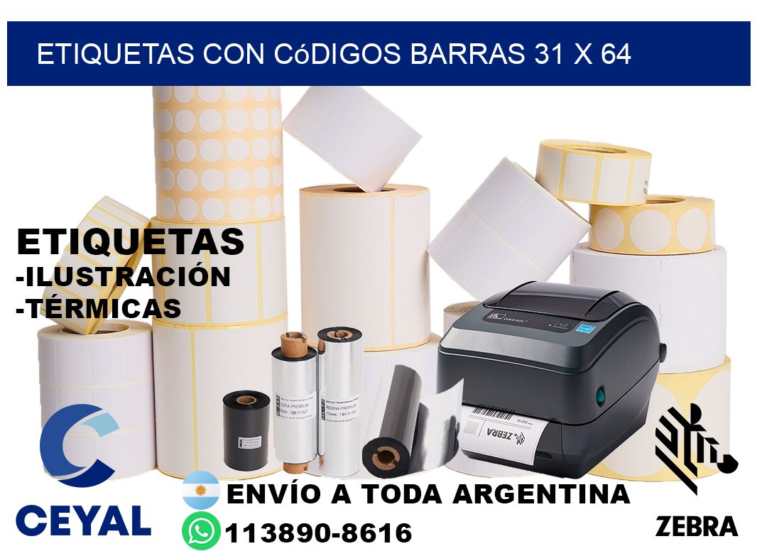 etiquetas con códigos barras 31 x 64