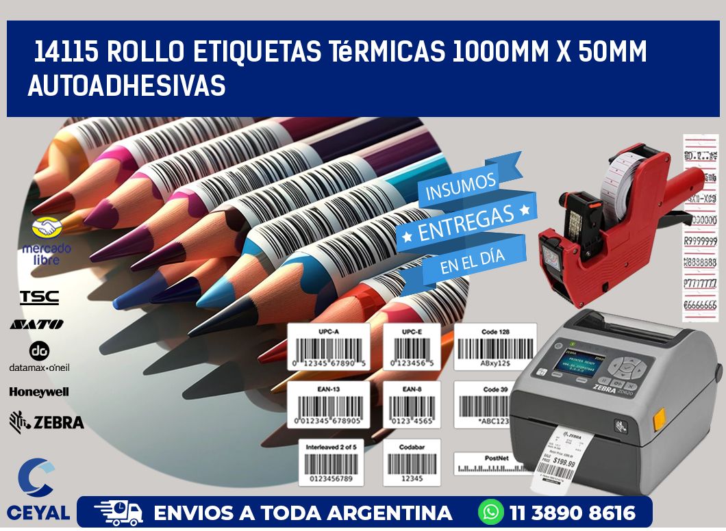 14115 Rollo Etiquetas Térmicas 1000mm X 50mm Autoadhesivas
