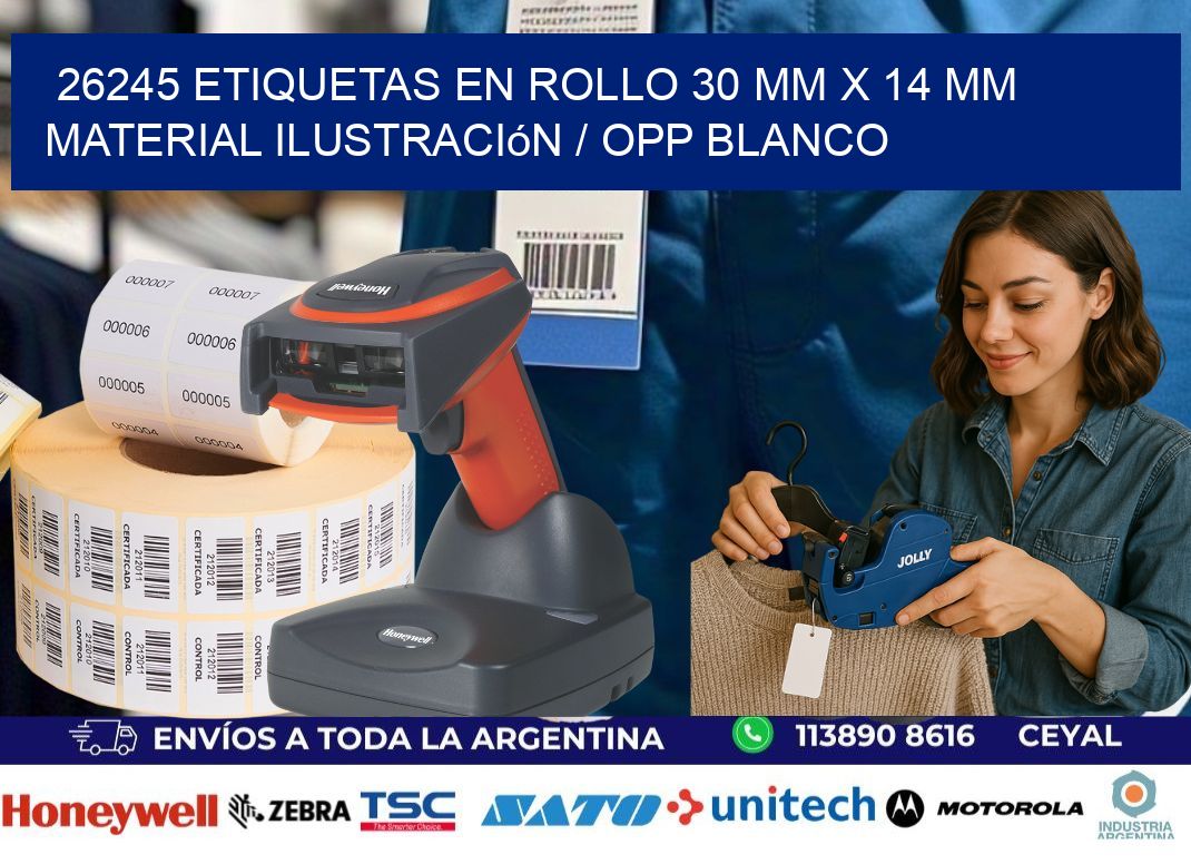 26245 Etiquetas en rollo 30 mm x 14 mm material Ilustración / OPP Blanco