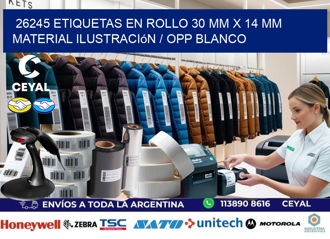 26245 Etiquetas en rollo 30 mm x 14 mm material Ilustración / OPP Blanco