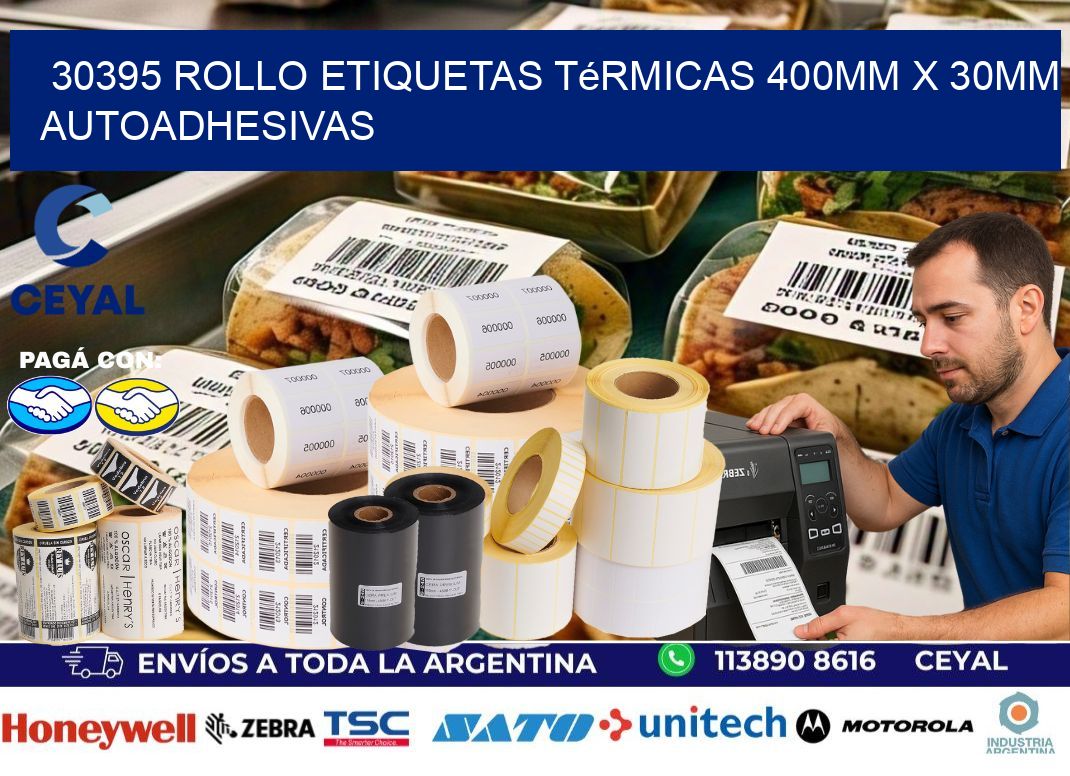 30395 Rollo Etiquetas Térmicas 400mm X 30mm Autoadhesivas