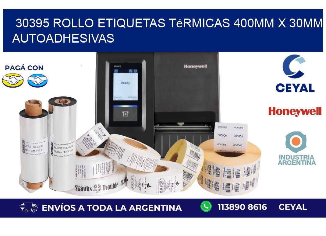 30395 Rollo Etiquetas Térmicas 400mm X 30mm Autoadhesivas