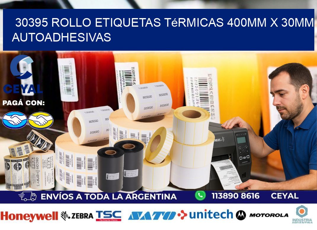 30395 Rollo Etiquetas Térmicas 400mm X 30mm Autoadhesivas