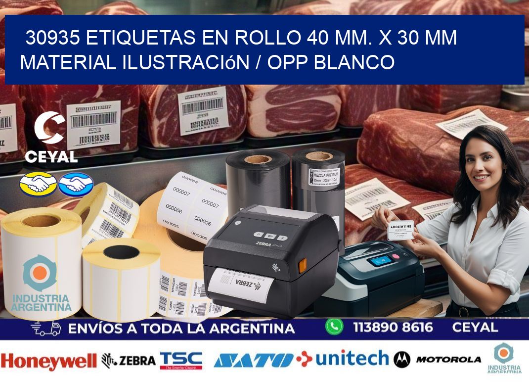 30935 Etiquetas en rollo 40 mm. x 30 mm material Ilustración / OPP Blanco