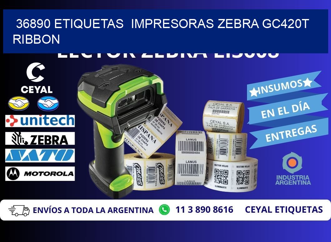 36890 etiquetas  impresoras zebra gc420t ribbon