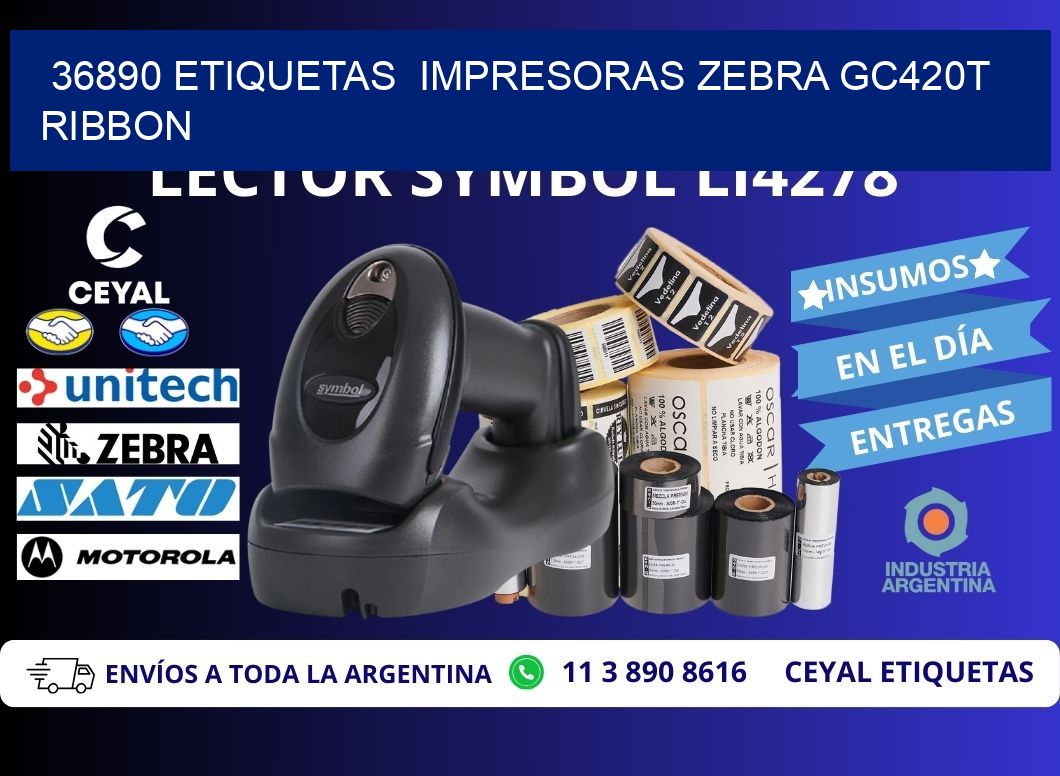 36890 etiquetas  impresoras zebra gc420t ribbon