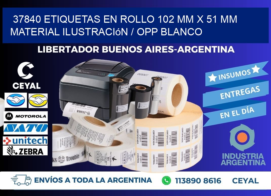 37840 Etiquetas en rollo 102 mm x 51 mm material Ilustración / OPP Blanco