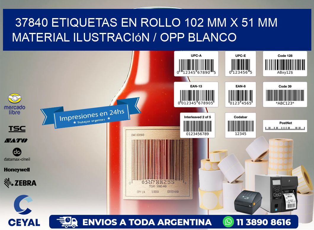 37840 Etiquetas en rollo 102 mm x 51 mm material Ilustración / OPP Blanco