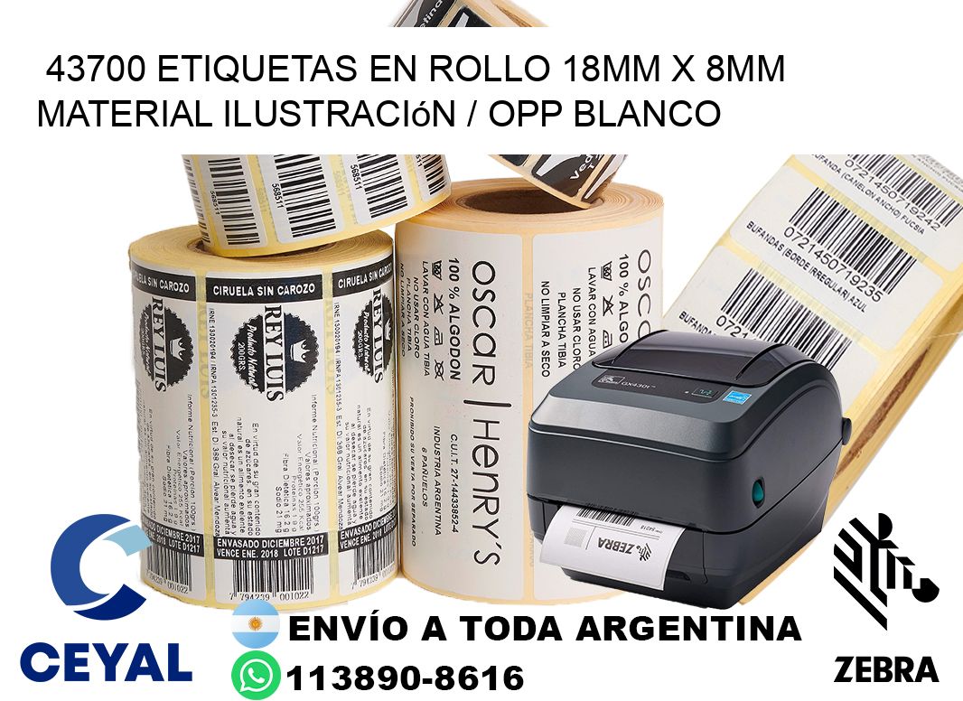 43700 Etiquetas en rollo 18mm x 8mm material Ilustración / OPP Blanco