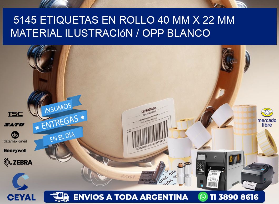 5145 Etiquetas en rollo 40 mm x 22 mm material Ilustración / OPP Blanco