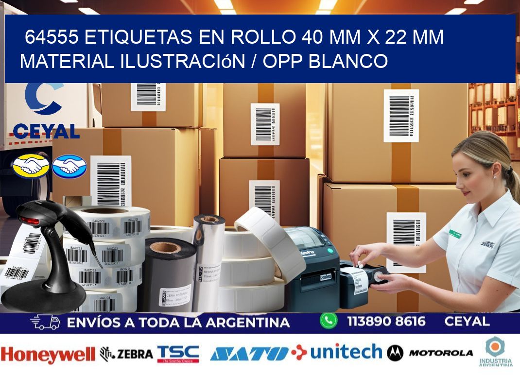 64555 Etiquetas en rollo 40 mm x 22 mm material Ilustración / OPP Blanco