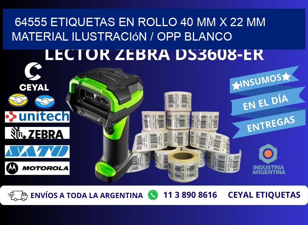 64555 Etiquetas en rollo 40 mm x 22 mm material Ilustración / OPP Blanco
