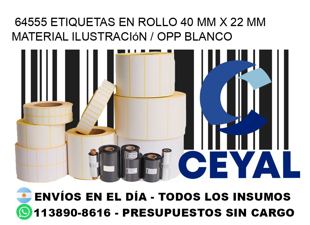 64555 Etiquetas en rollo 40 mm x 22 mm material Ilustración / OPP Blanco